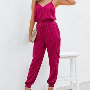 Magenta Satin Jumpsuit [NEW]: Night out, Holidays, New Year's Eve